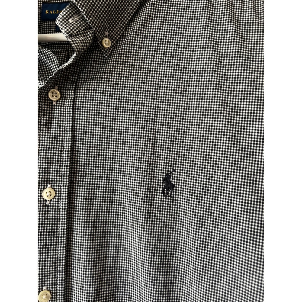 Ralph Lauren Black Gingham Checkered Button Up Shirt‎ Size Large Classic Fit - Picture 2 of 8